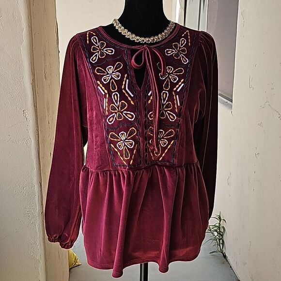 Velour bohemian style pullover top by Bobeau size small - Picture 1 of 9